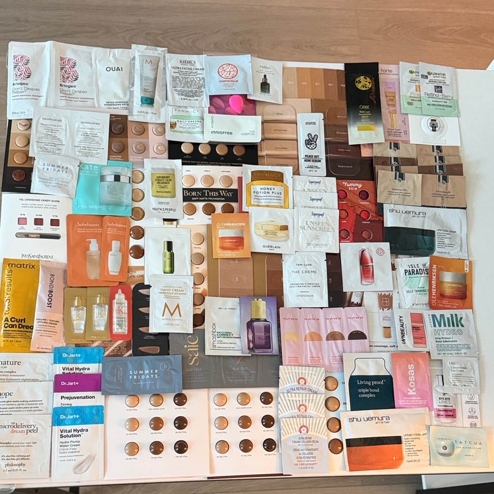 Assorted Sephora and luxury beauty samples